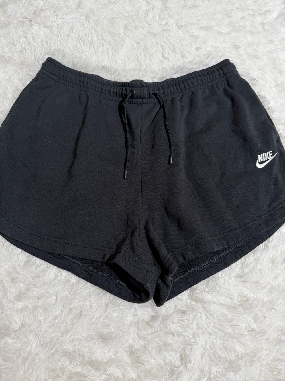 Nike 1X Black Women's Athletic Sweat Shorts with White Logo workout loungewear